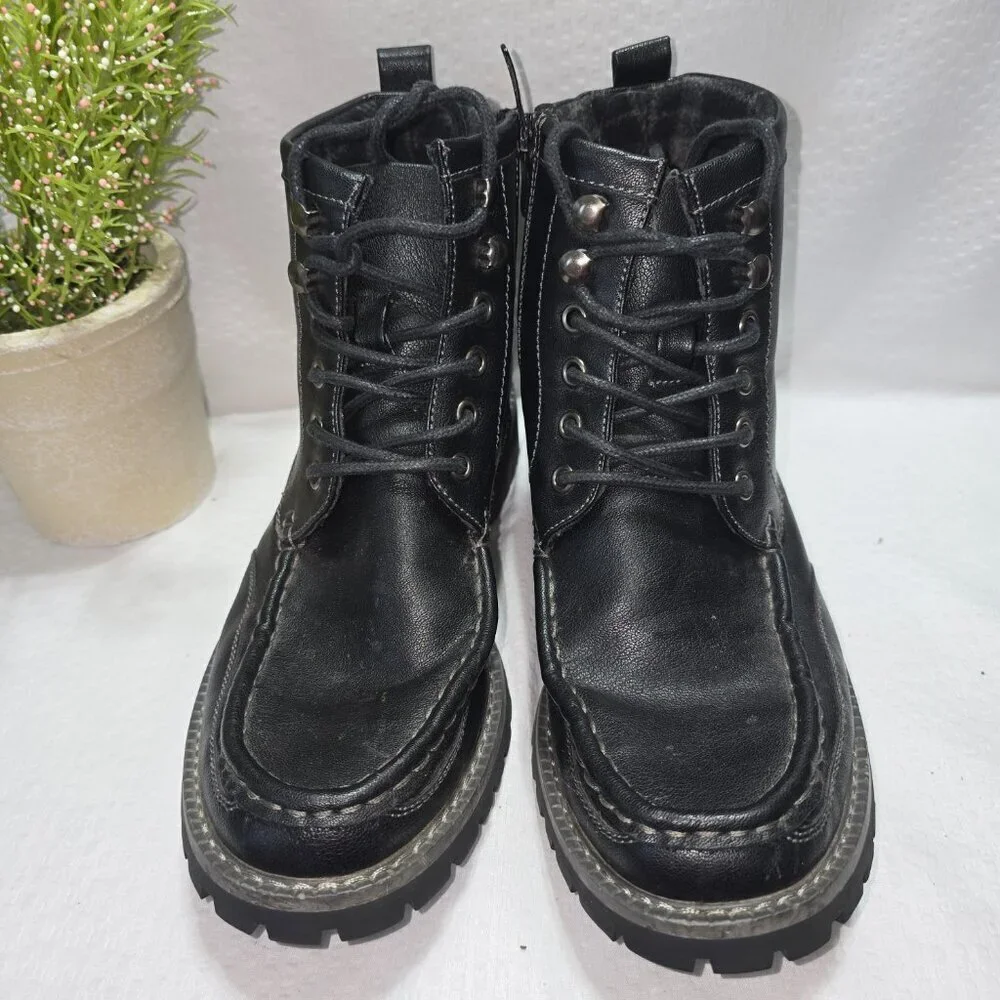BRUNO MARC MENS BLACK MOTORCYCLE MILITARY COMBAT OXFORD BOOTS SIZE 7
